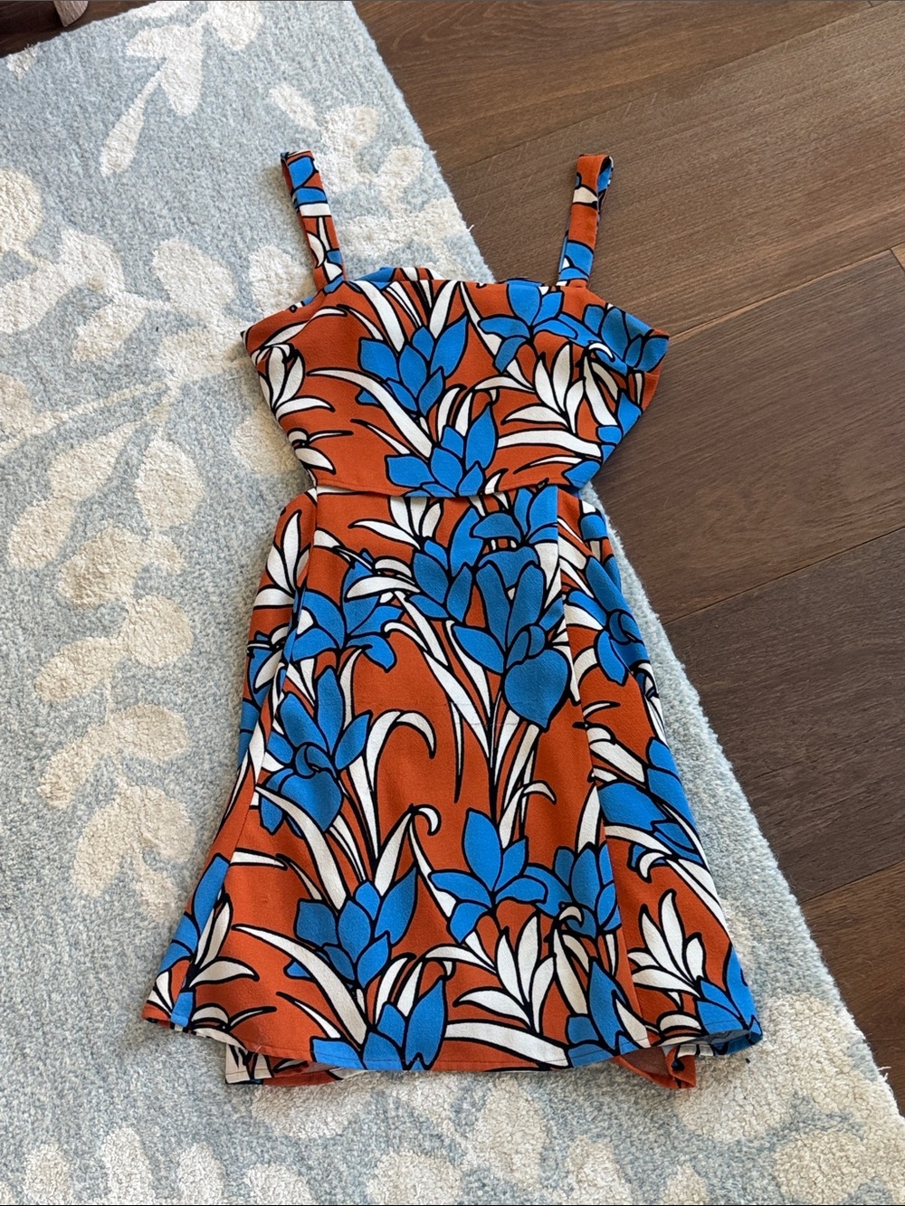 Topshop Rust Mini Dress with Blue & White Floral Print